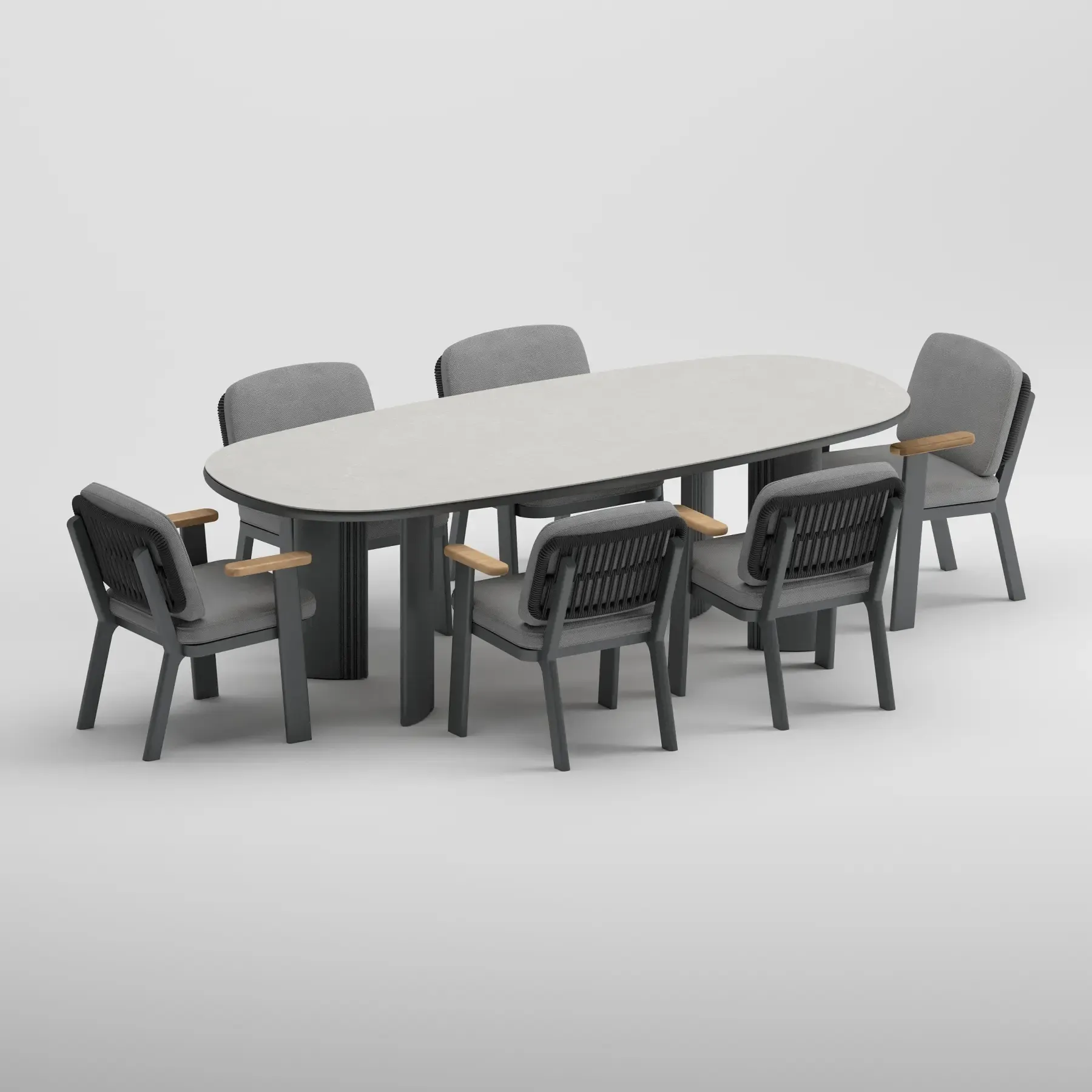 TIDE Table & SKY Armchair Dining Set | Anthracite