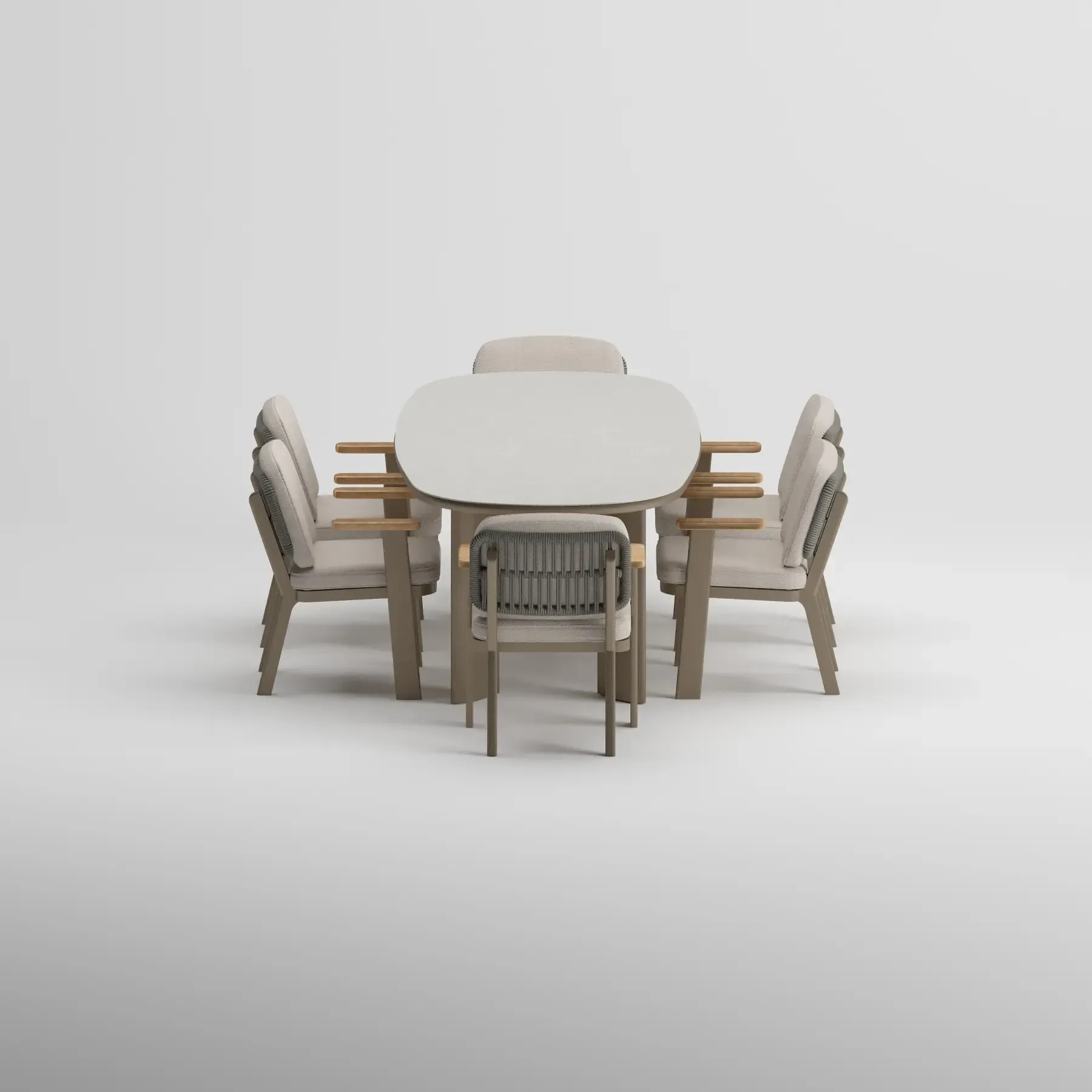 TIDE Table & SKY Armchair Dining Set | Taupe