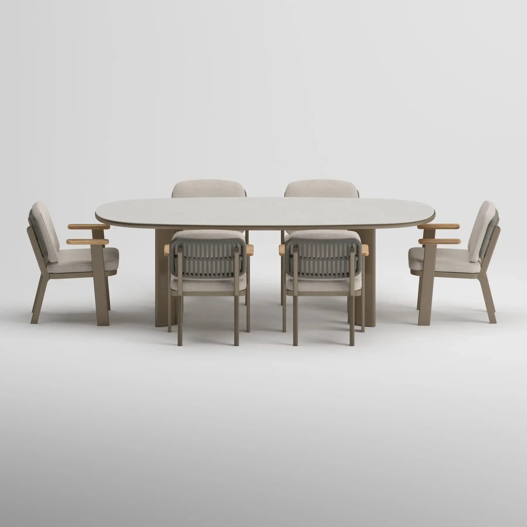 TIDE Table & SKY Armchair Dining Set | Taupe