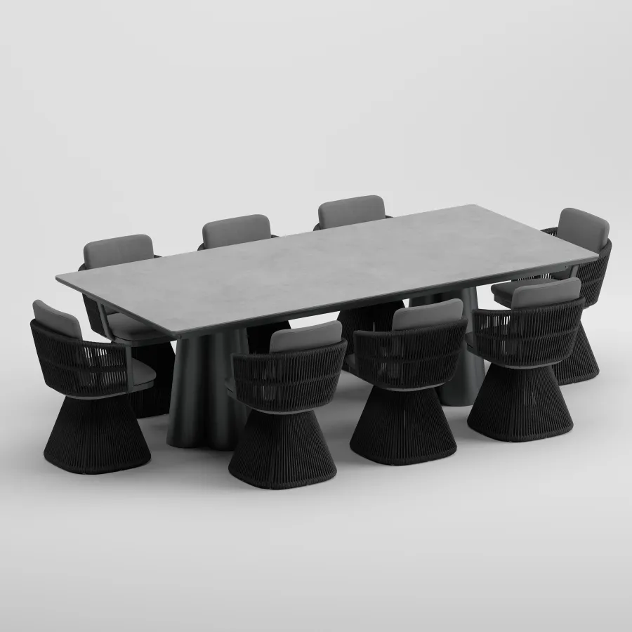 CLOVER Table & CAEN 360 Armchair Dining Set | Anthracite