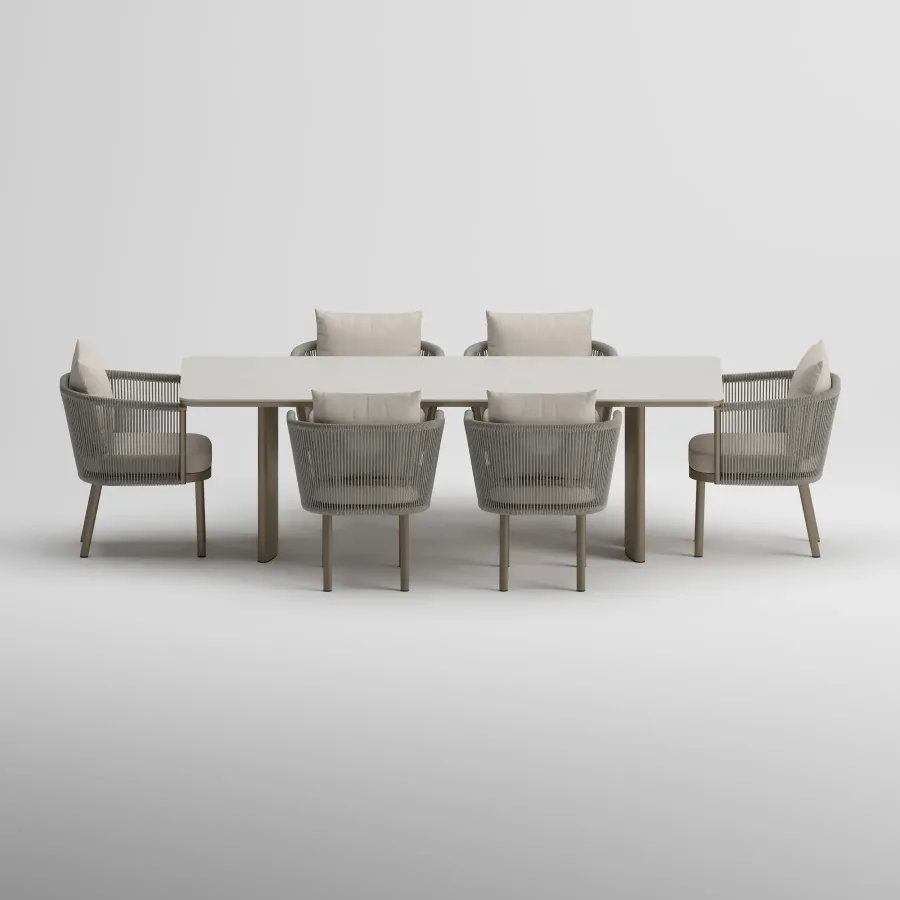 CORA Table & CORA Armchair Dining Set | Taupe