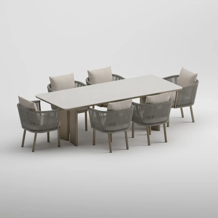 CORA Table & CORA Armchair Dining Set | Taupe