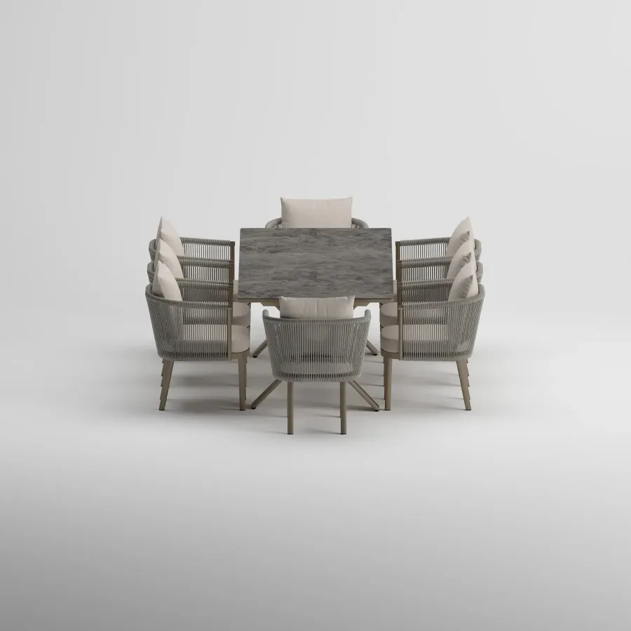 SYLVA Table & CORA Armchair Dining Set | Taupe
