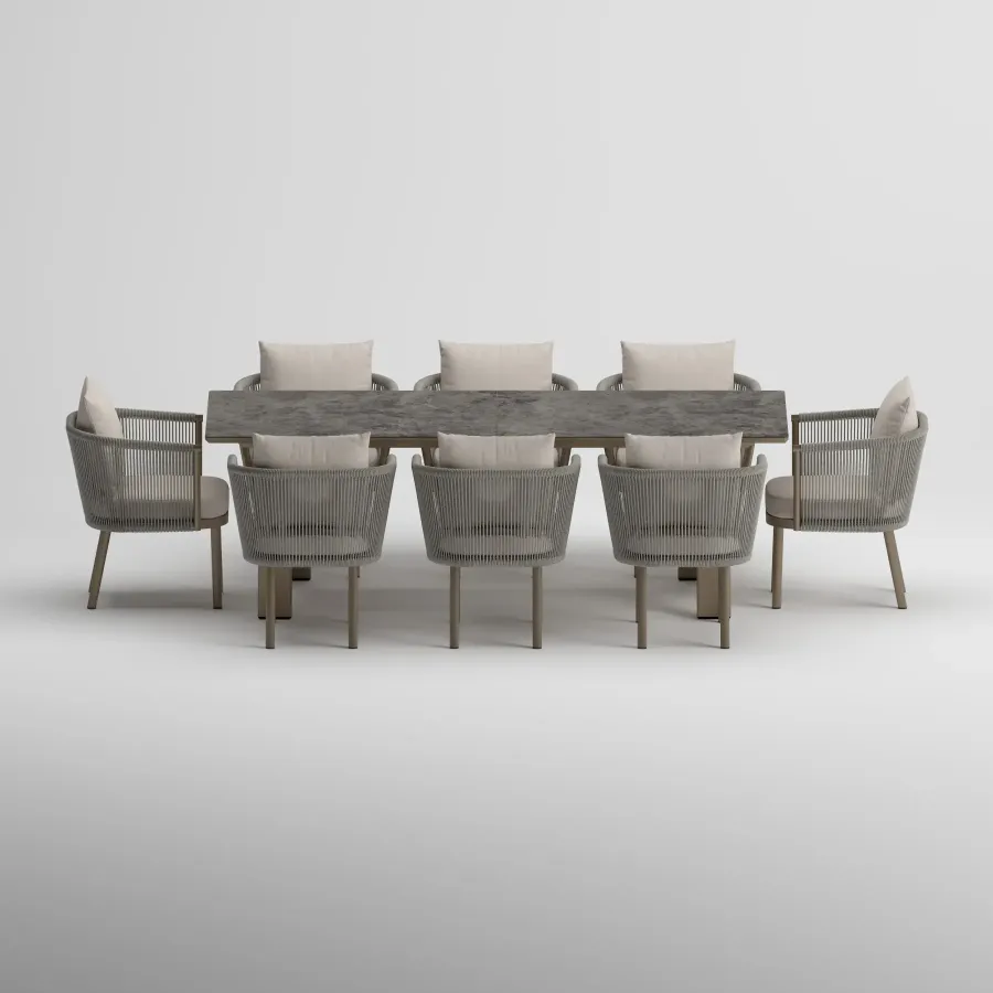 SYLVA Table & CORA Armchair Dining Set | Taupe