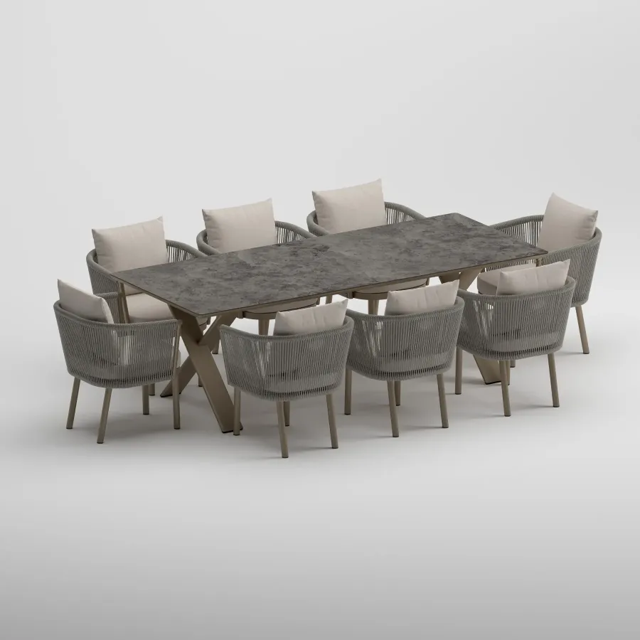 SYLVA Table & CORA Armchair Dining Set | Taupe