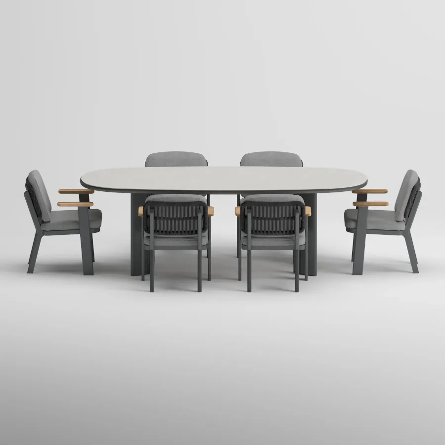 TIDE Table & SKY Armchair Dining Set | Anthracite