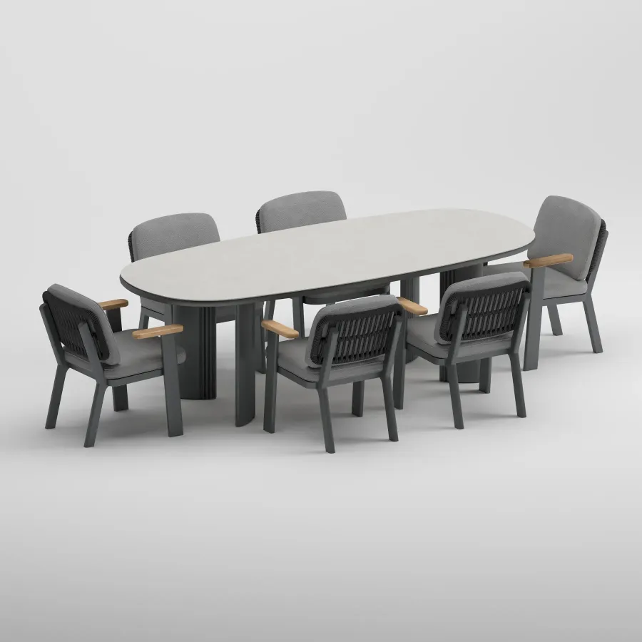 TIDE Table & SKY Armchair Dining Set | Anthracite