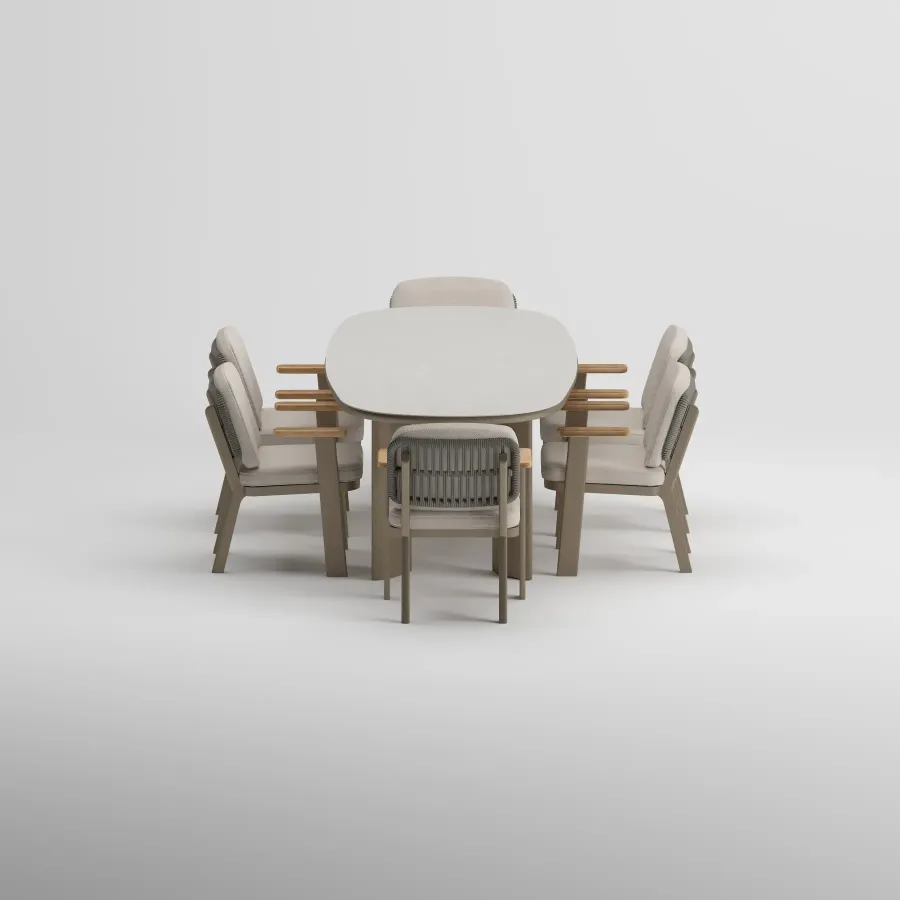 TIDE Table & SKY Armchair Dining Set | Taupe