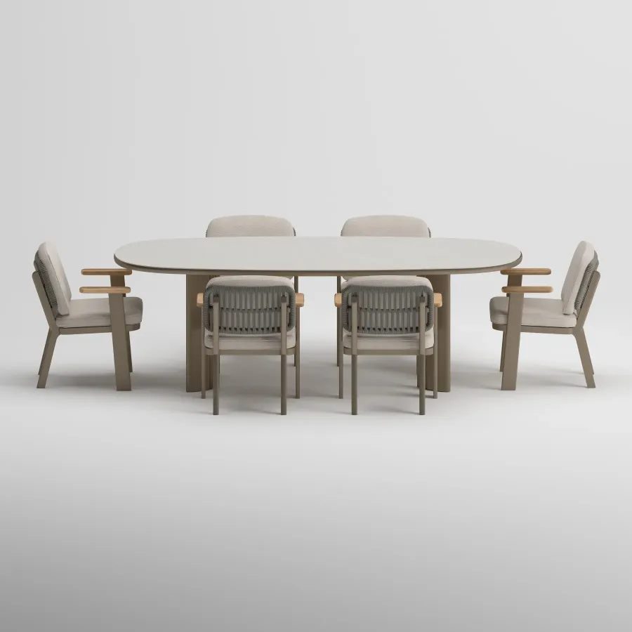TIDE Table & SKY Armchair Dining Set | Taupe