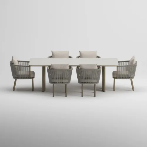 CORA Table & CORA Armchair Dining Set | Taupe