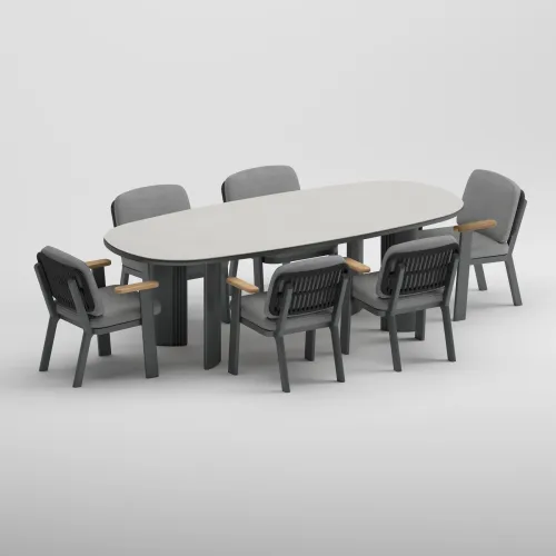 TIDE Table & SKY Armchair Dining Set | Anthracite