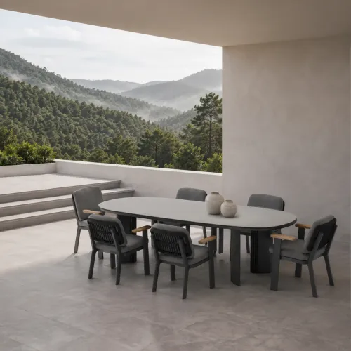 TIDE Table & SKY Armchair Dining Set | Anthracite