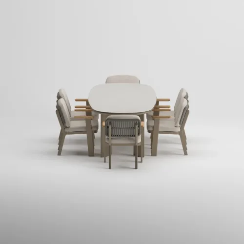 TIDE Table & SKY Armchair Dining Set | Taupe
