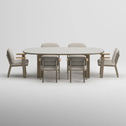 TIDE Table & SKY Armchair Dining Set | Taupe